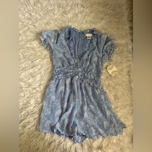 Altar'd State Light Blue Floral Ruffle romper